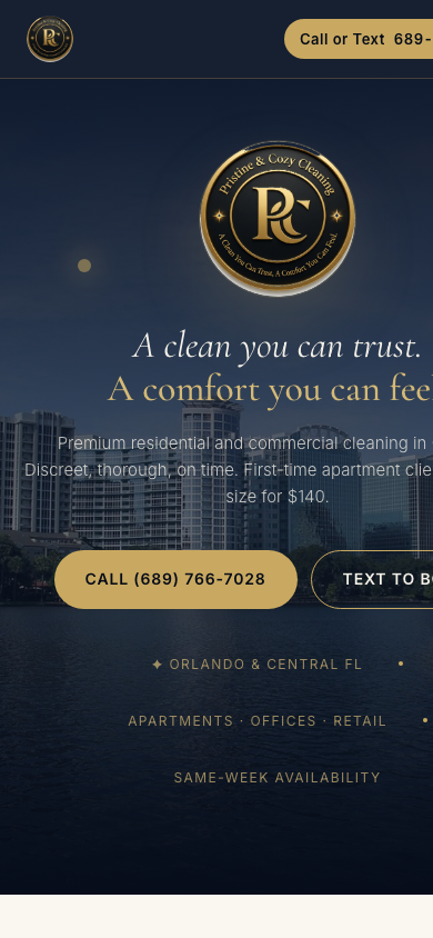 Pristine and Cozy Cleaning live site